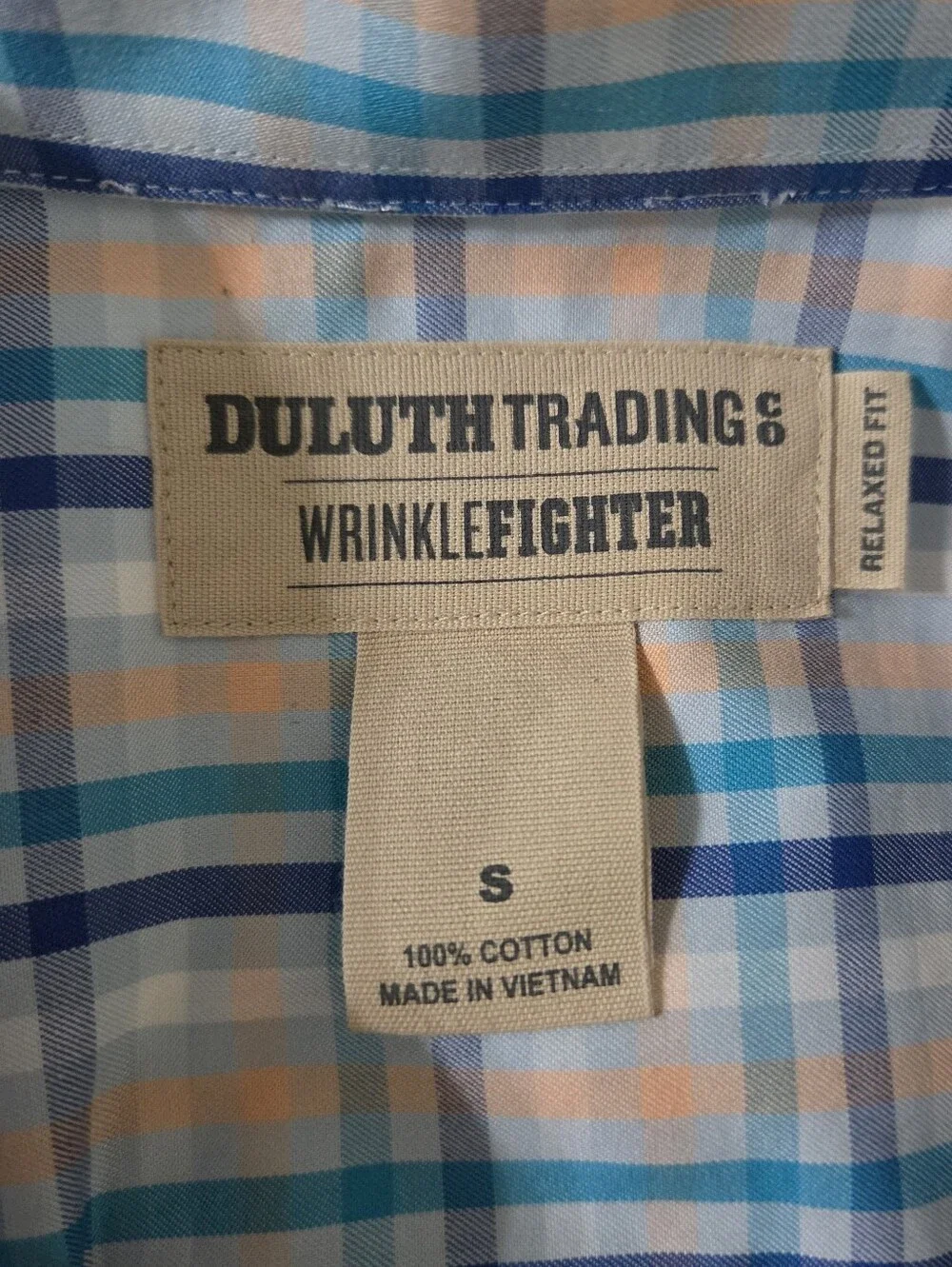 Duluth Trading Co. Men's Blue Plaid Wrinklefighter Relaxed Fit Long Sleeve Shirt